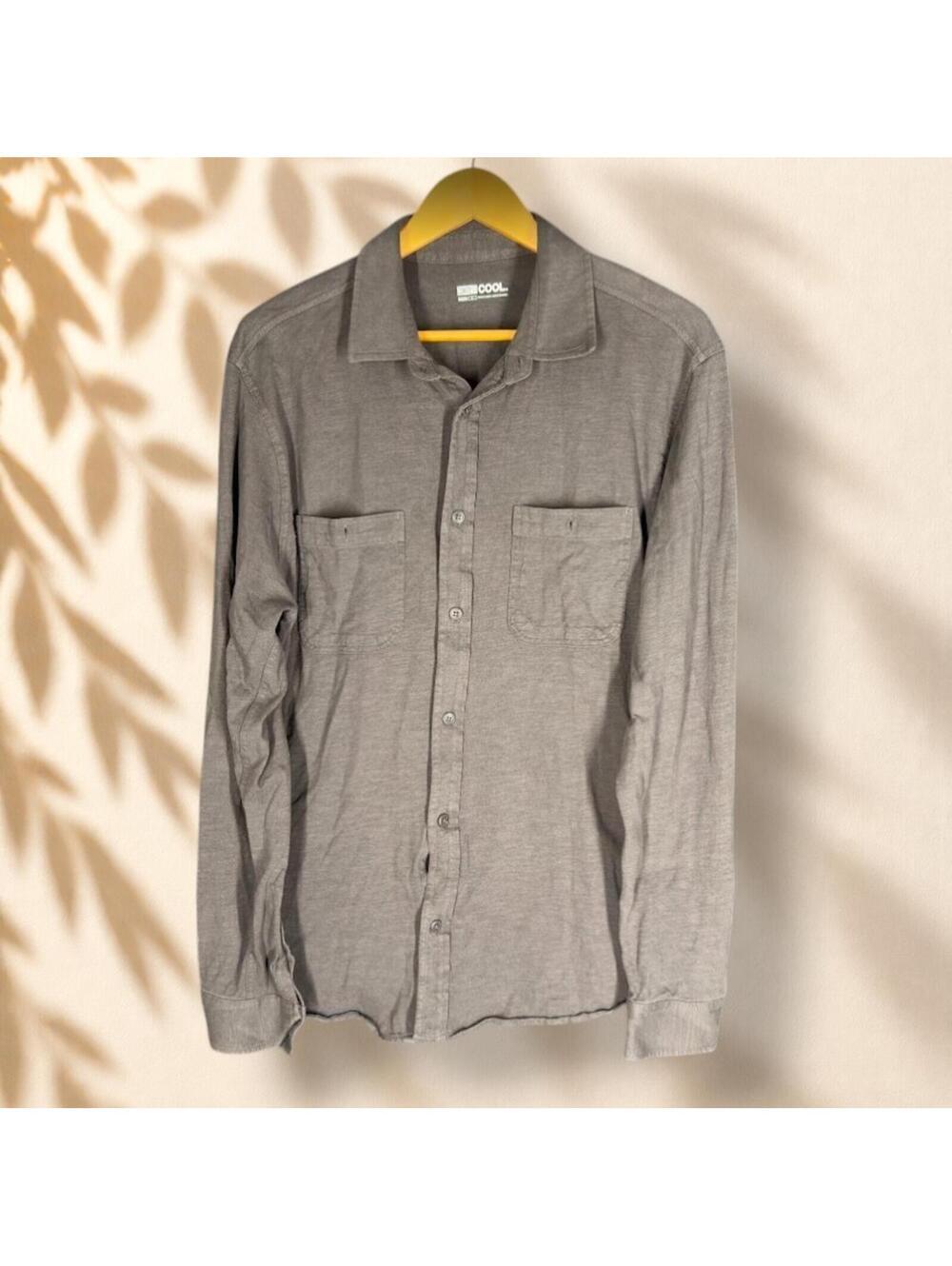 32 Degrees Shirt Men L Large Gray Button Up Collared Long Sleeve Pockets Cotton